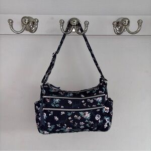 Vera Bradley Navy Garden Triple Zip Shoulder Bag in Performance Twill